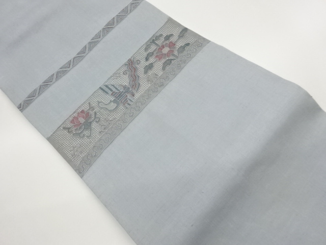 手織り紬相良汕頭刺繍抽象草花模様名古屋帯